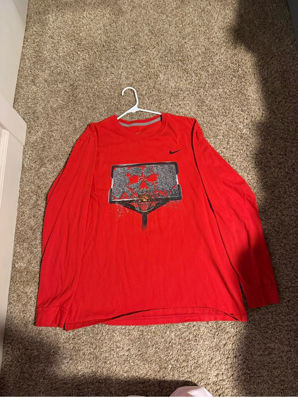 Nike Men’s Red Long-Sleeve Graphic Tee with Black Logo
